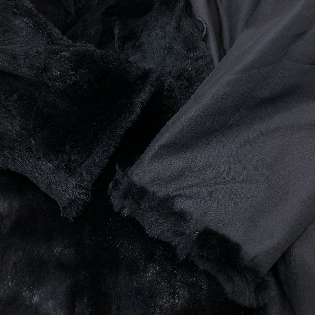 ◆Anhydre アンデール ふわふわ ラビットファー シルク100% リバーシブルコート M 黒 ブラック リアルファー 毛皮 レディース y2k archive_画像9