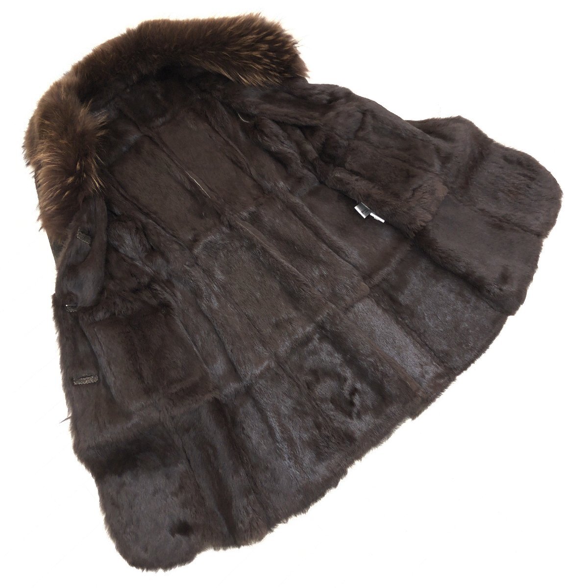 ◆Only you MILANO ラクーンファー付き 裏ファー 羊革 ラムレザー ロングコート M-L レザーコート 毛皮 ムートン y2k archive グランジ_画像4