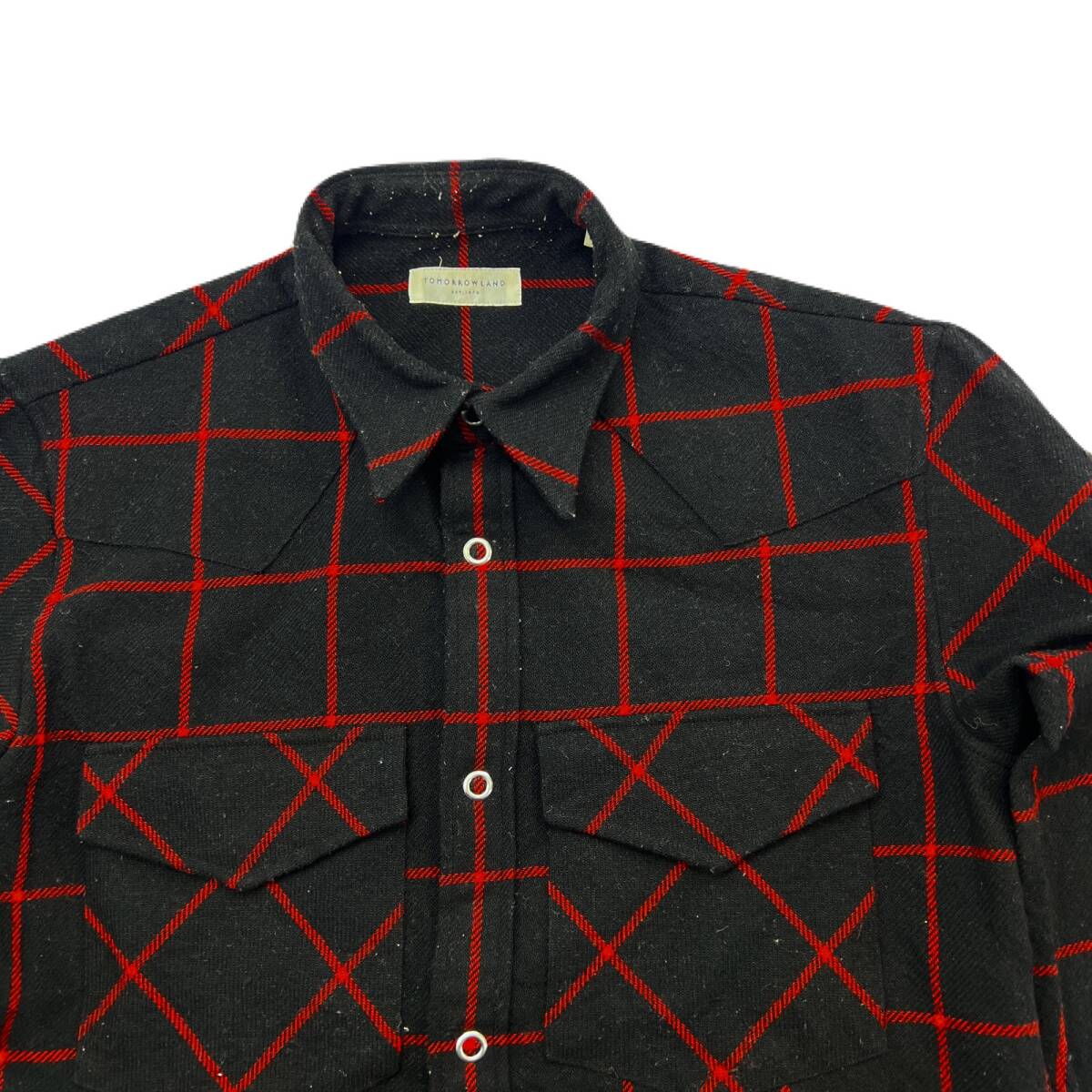 トゥモローランド 長袖 シャツ 厚手 ブラック レッド チェック きれいめ Sサイズ メンズ ●BD331_画像3