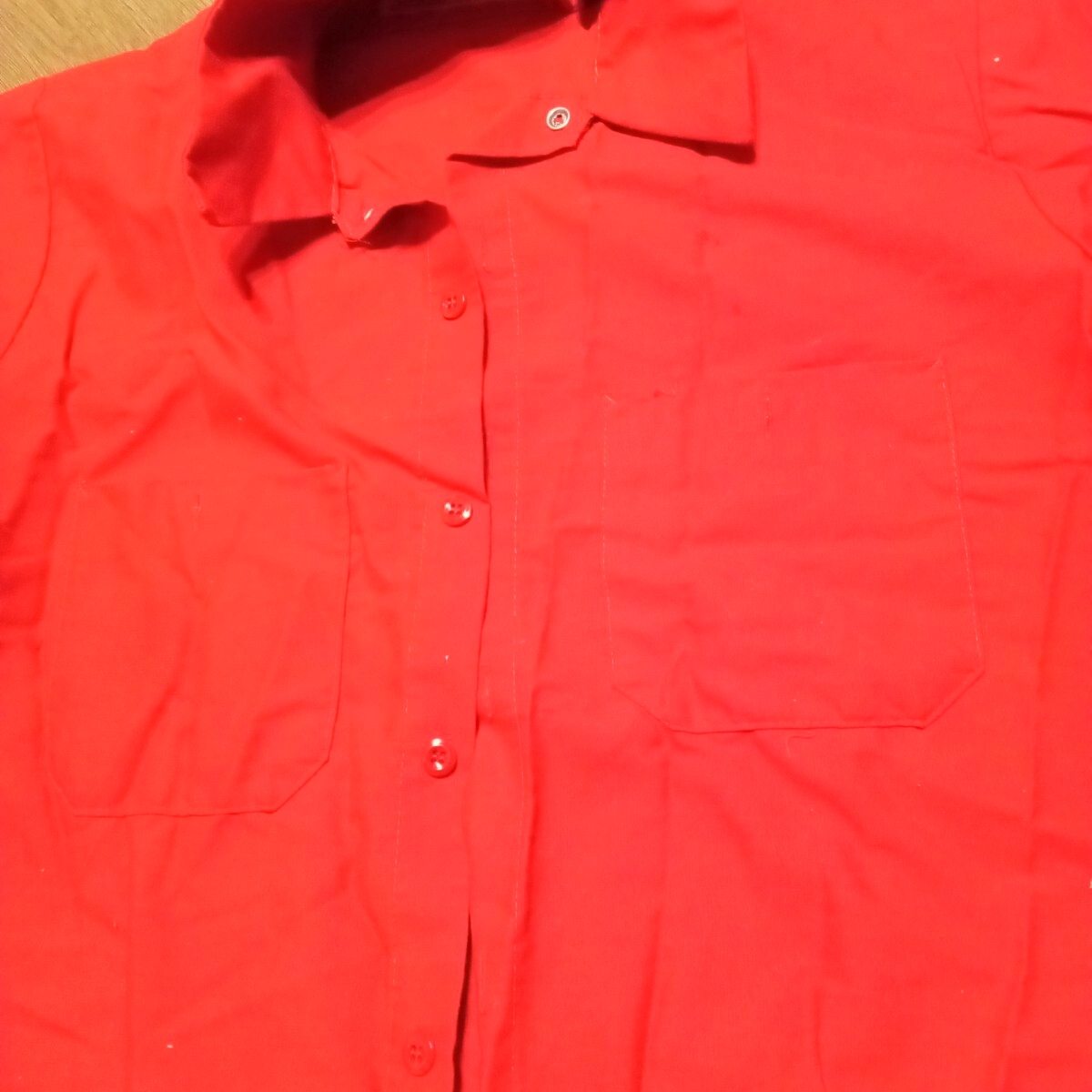 ■■送料無料■■REDKAP製 ビンテージ 半袖 ワークシャツ 赤 レッド vintage 丈夫 古着 Мサイズ 難アリ_画像8