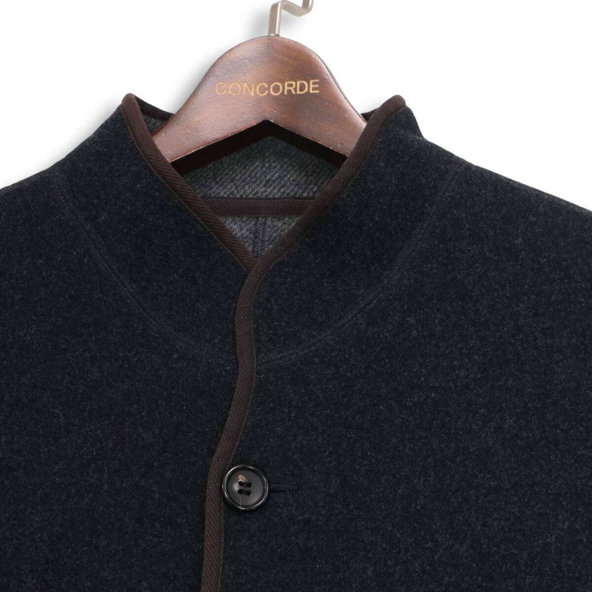 Papas パパス 秋冬 P刺繍★ ウール ジャケット コート Sz.M メンズ ダークグレー_画像3