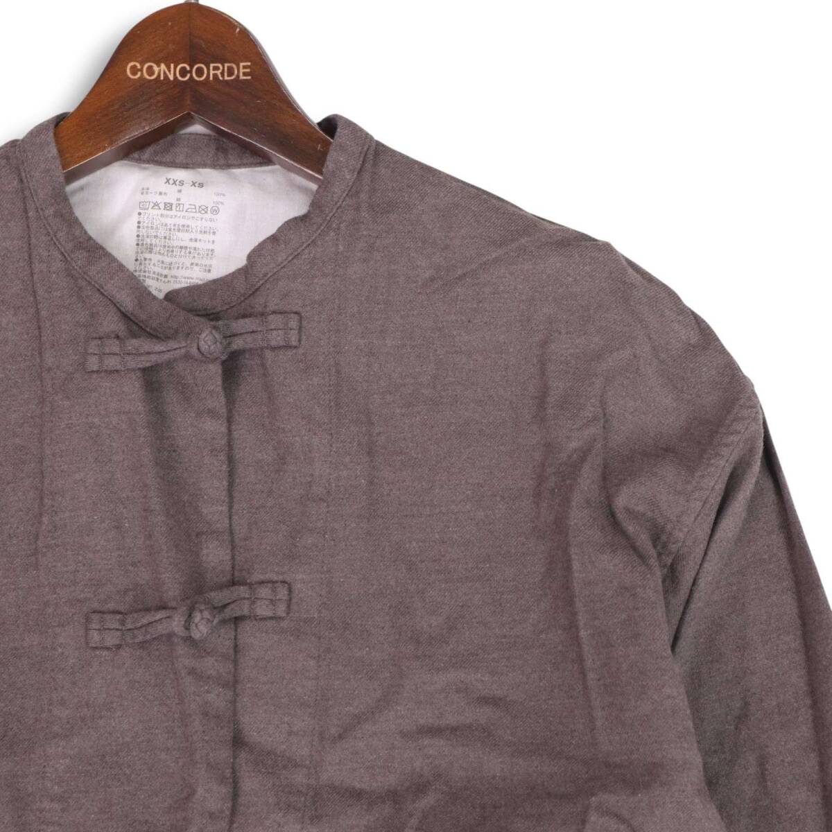 MUJI 無印良品 秋冬★ 長袖 フランネル カンフー チャイナ シャツ Sz.XXS-XS レディース_画像2