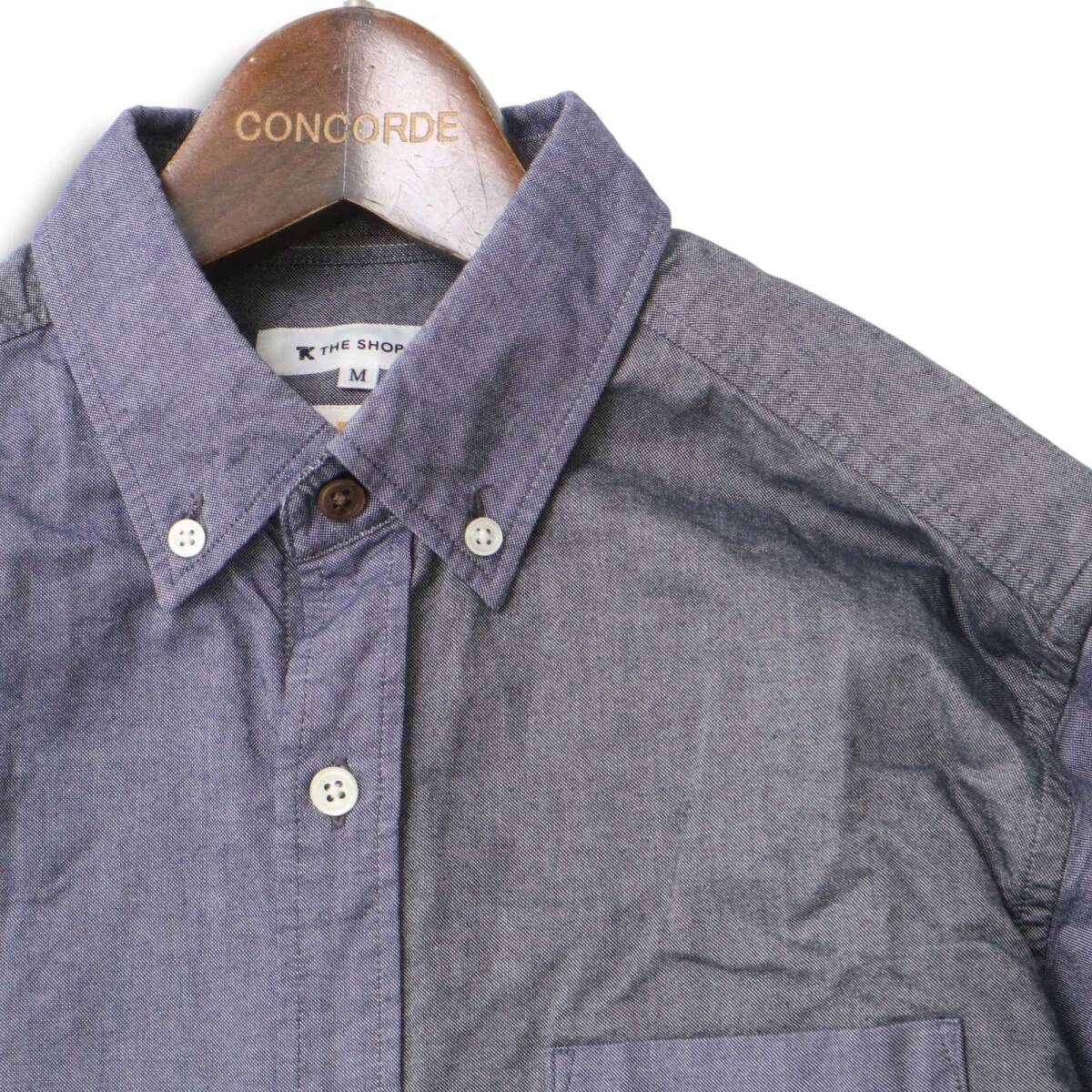 THE SHOP TK タケオキクチ J∞QUALITY★ クレイジー切替 長袖 ボタンダウン シャンブレー シャツ Sz.M メンズ 日本製_画像2