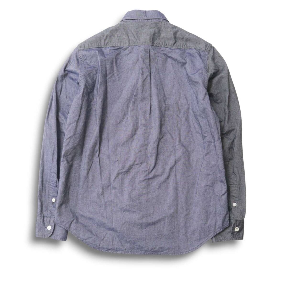 THE SHOP TK タケオキクチ J∞QUALITY★ クレイジー切替 長袖 ボタンダウン シャンブレー シャツ Sz.M メンズ 日本製_画像4