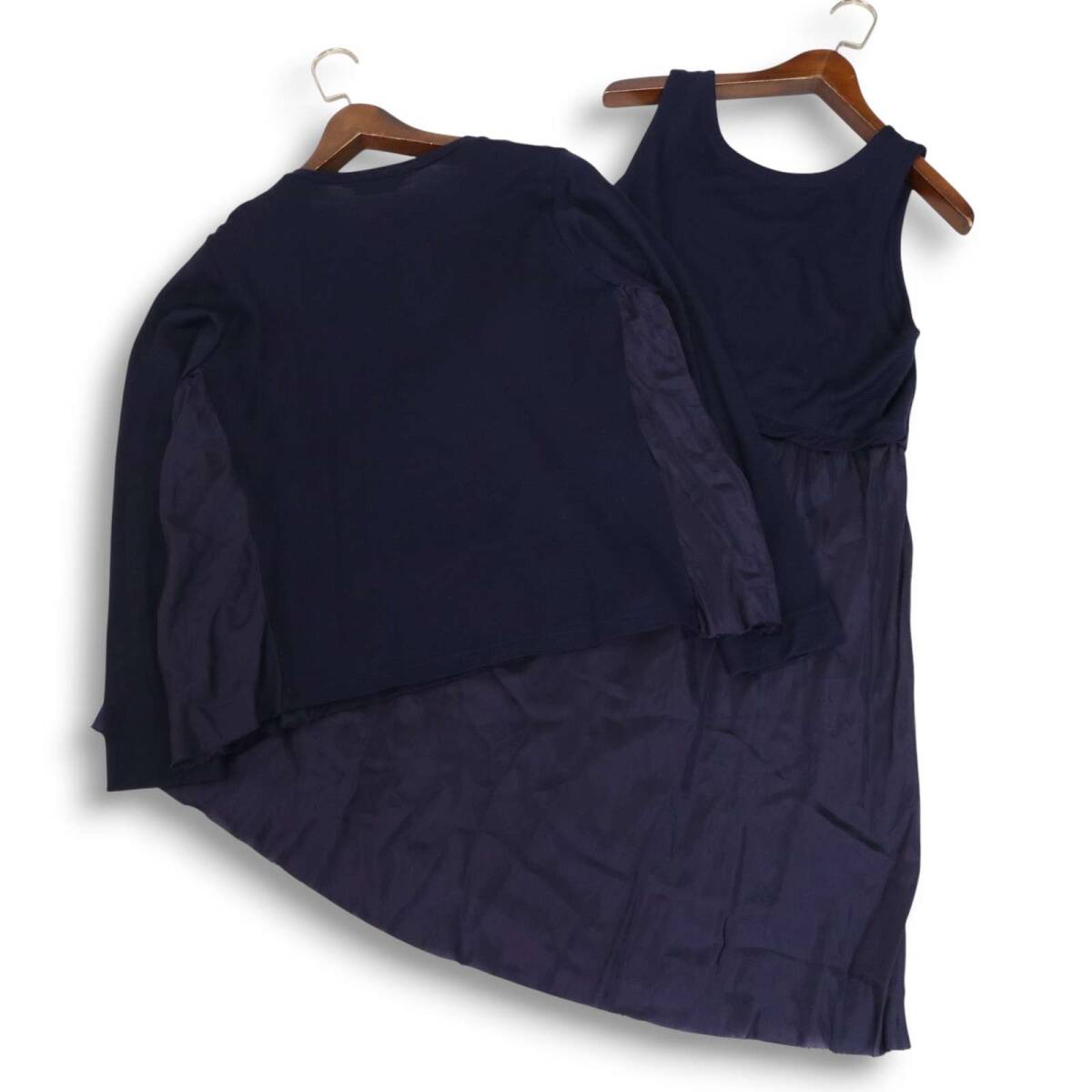 Y's for living ワイズ フォーリビング ヨウジヤマモト 秋冬 ウール切替 ニット カーディガン ワンピース セットアップ Sz.F_画像2