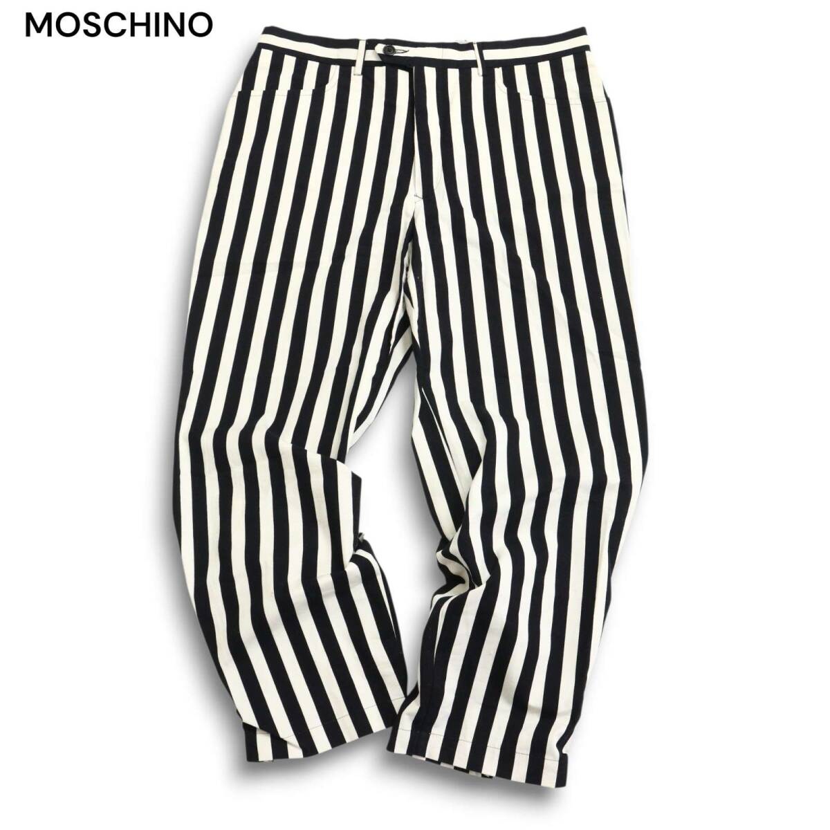 Cheap and Chic by MOSCHINO モスキーノ 通年★ ストライプ モノトーン テーパード スラックス パンツ Sz.50 メンズ 黒_画像1