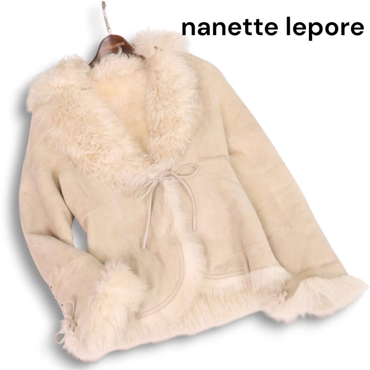 nanette lepore ナネットレポー 東京スタイル ボア リアル ムートン★ レースアップ ジャケット コート Sz.4 レディース_画像1