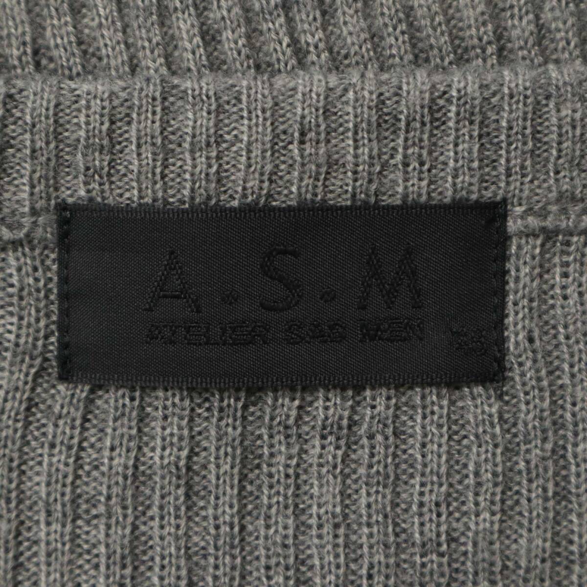 A.S.M アトリエサブ メン 秋冬 リブ★ Vネック ニット セーター Sz.M メンズ 灰 グレー ASM_画像5