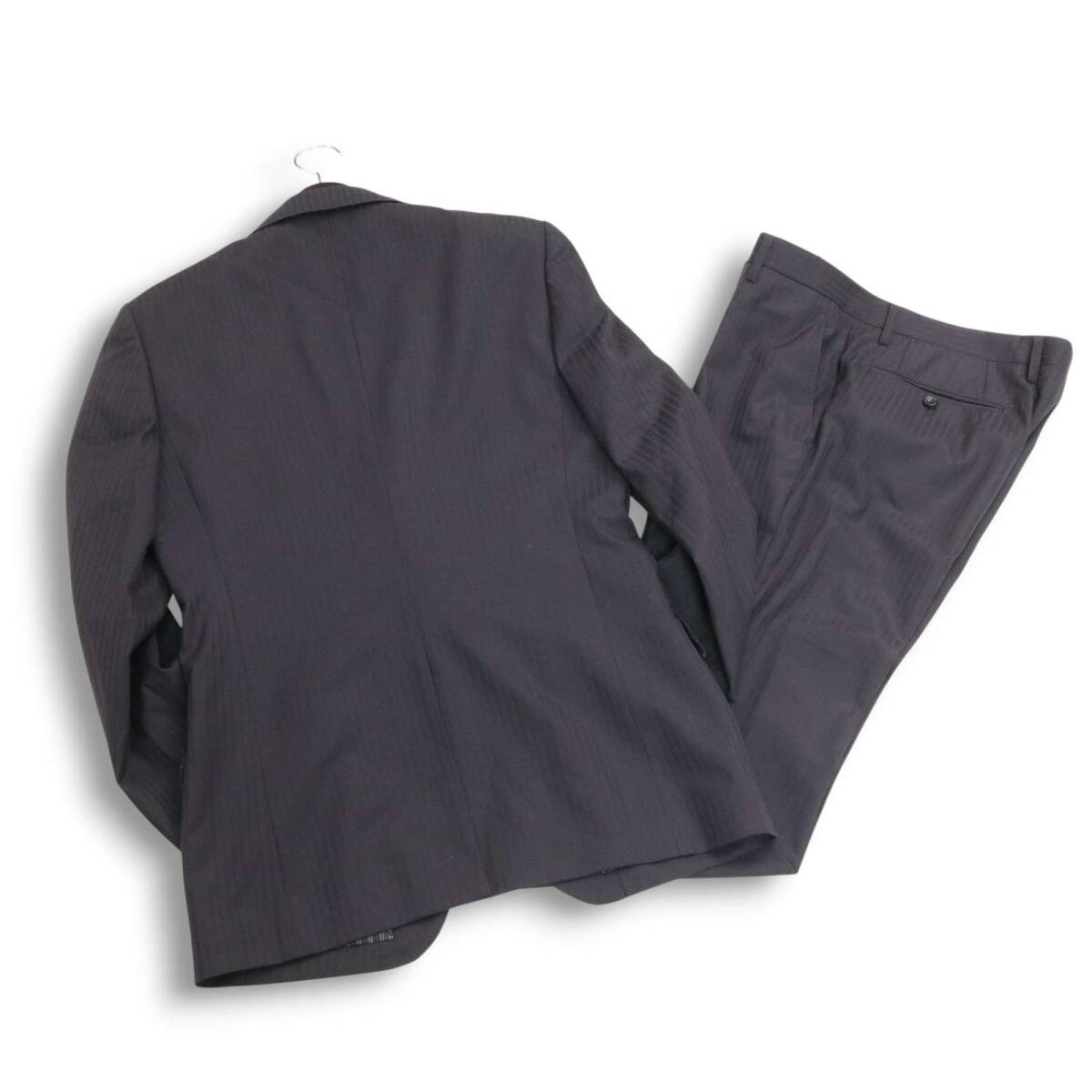 A.S.M アトリエサブ メン 通年 総裏★ シャドーストライプ スリム セットアップ スーツ Sz.50　メンズ 黒 ビジネス_画像2