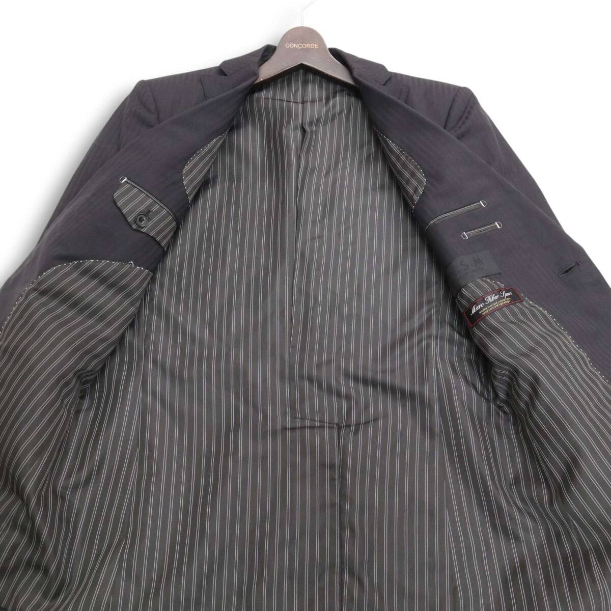 A.S.M アトリエサブ メン 通年 総裏★ シャドーストライプ スリム セットアップ スーツ Sz.50　メンズ 黒 ビジネス_画像4