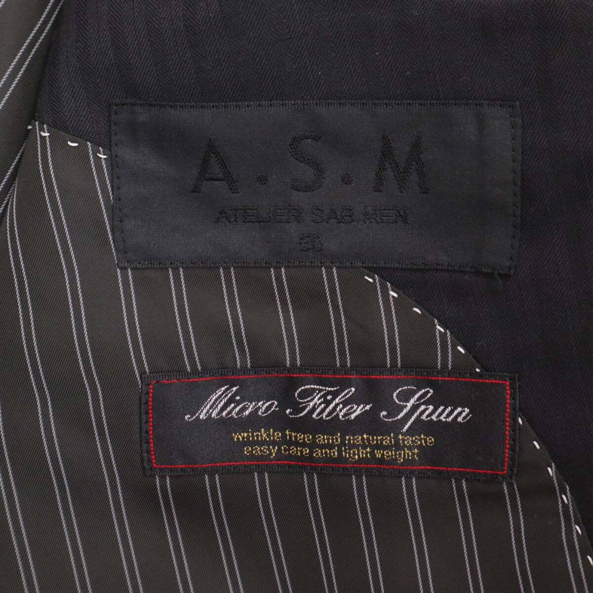 A.S.M アトリエサブ メン 通年 総裏★ シャドーストライプ スリム セットアップ スーツ Sz.50　メンズ 黒 ビジネス_画像8