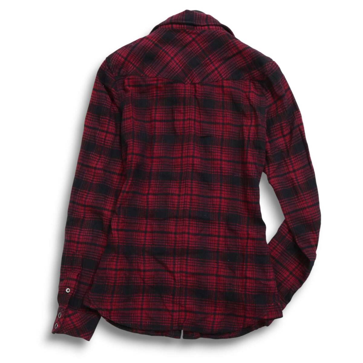 NOID. ノーアイディー 秋冬 ロゴ刺繍★ 襟ワイヤー 長袖 チェック ウエスタン フランネル シャツ Sz.1 メンズ_画像5