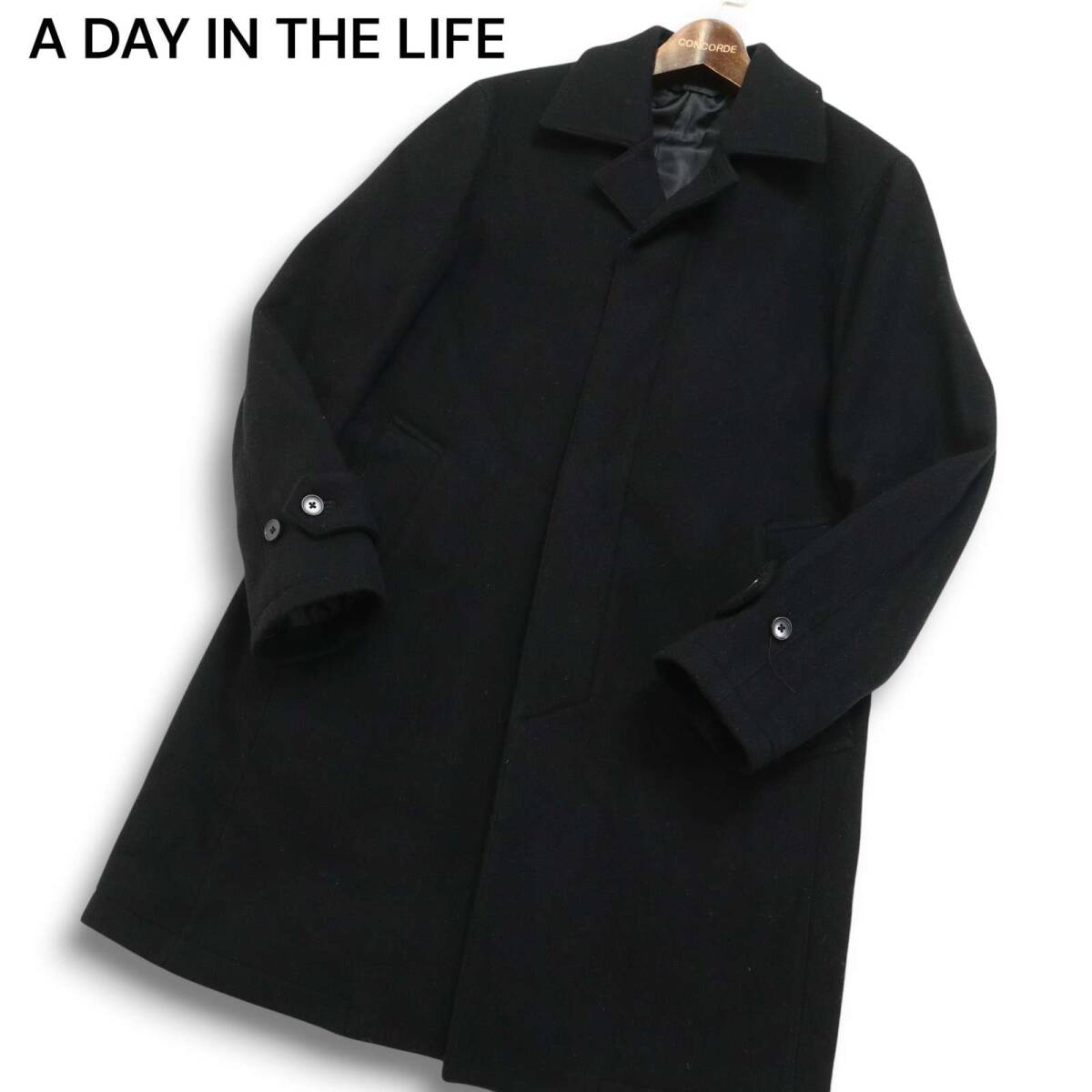 A DAY IN THE LIFE ユナイテッドアローズ 秋冬 メルトン ウール★ ステンカラー バルマカーン コート Sz.S メンズ 黒_画像1