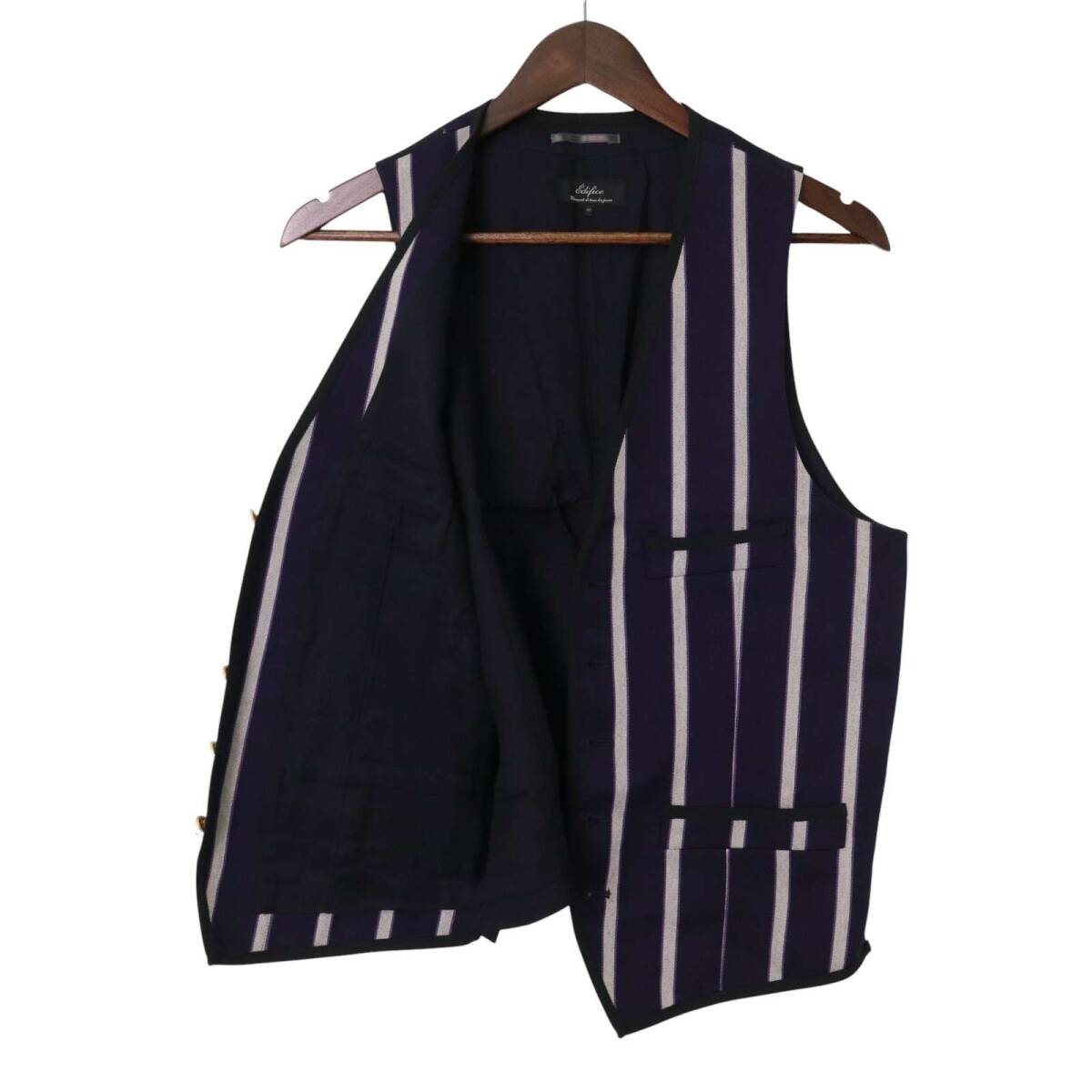 EDIFICE エディフィス 秋冬 ウール★ 切替 ストライプ ベスト ジレ Sz.40 メンズ 日本製_画像4