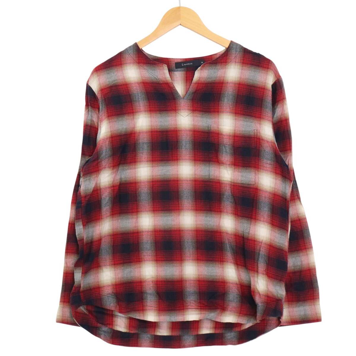 RAGEBLUE レイジブルー 秋冬 スキッパー 長袖 オンブレー チェック ネル カットソー ロンTシャツ Sz.M メンズ_画像1