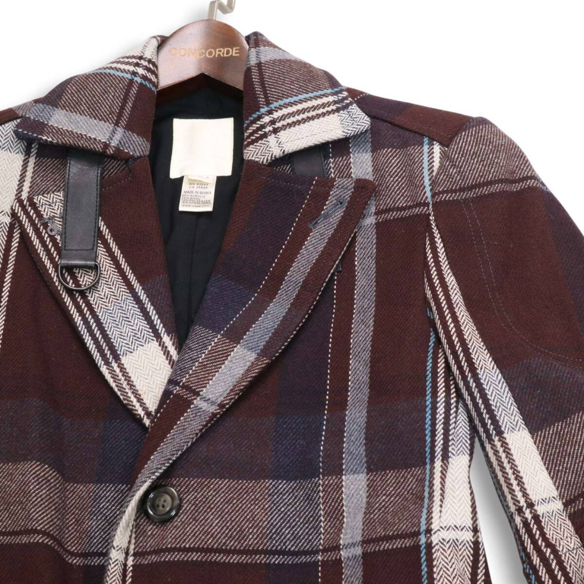 DIESEL ディーゼル 秋冬 ウール混 ツイード★ チェック柄 チェスター コート Sz.S メンズ_画像2