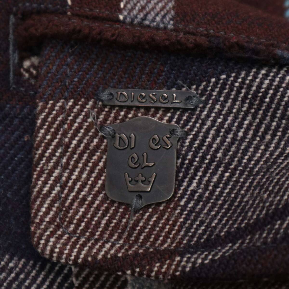 DIESEL ディーゼル 秋冬 ウール混 ツイード★ チェック柄 チェスター コート Sz.S メンズ_画像5