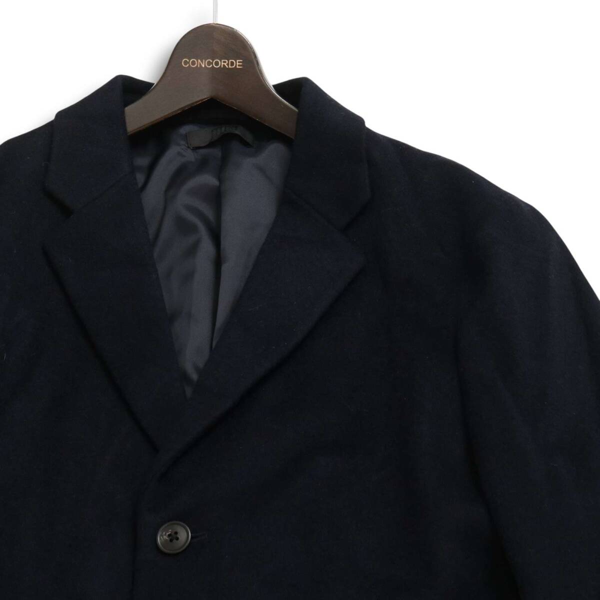 UNIQLO ユニクロ 秋冬★ ウール カシミヤ チェスターコート Sz.L メンズ 紺 ネイビー_画像2