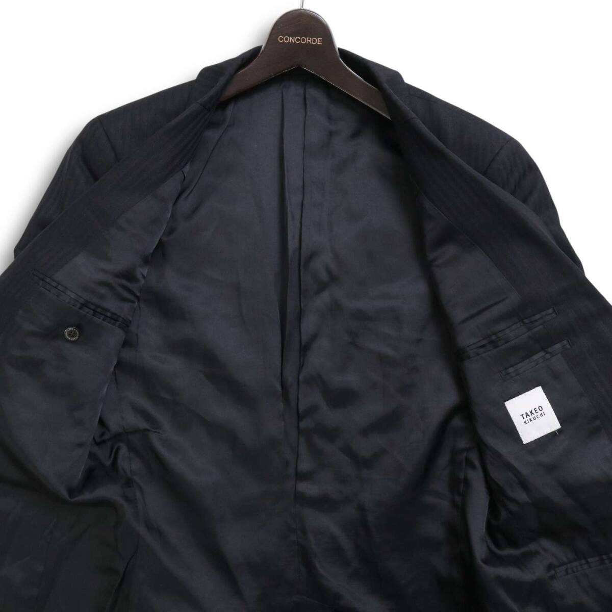 TAKEO KIKUCHI タケオキクチ 通年 総裏 ウール★ シャドー ストライプ テーラード ジャケット Sz.3 メンズ 黒_画像4