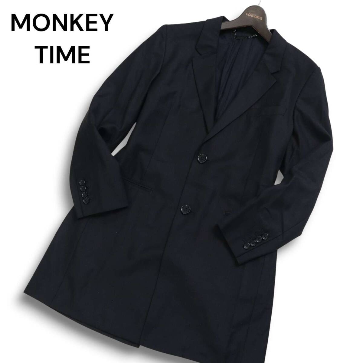 MONKEY TIME モンキータイム ユナイテッドアローズ 通年★ ポリレーヨン チェスター コート Sz.S メンズ 黒_画像1