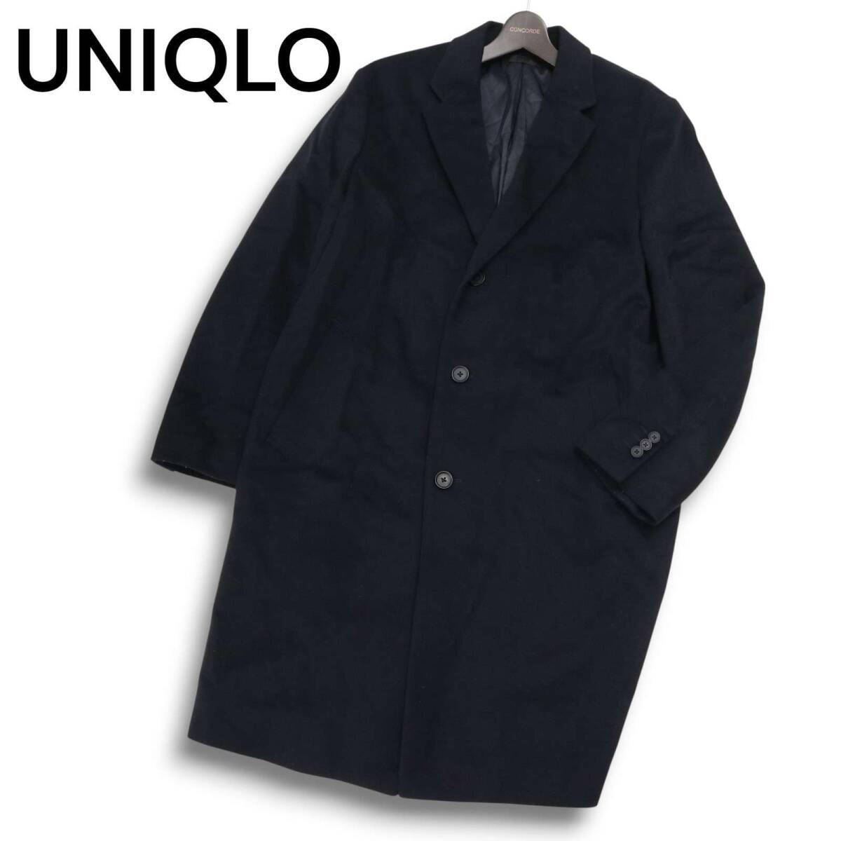 UNIQLO ユニクロ 秋冬★ ウール カシミヤ チェスターコート Sz.XL メンズ 紺 ネイビー 大きいサイズ_画像1