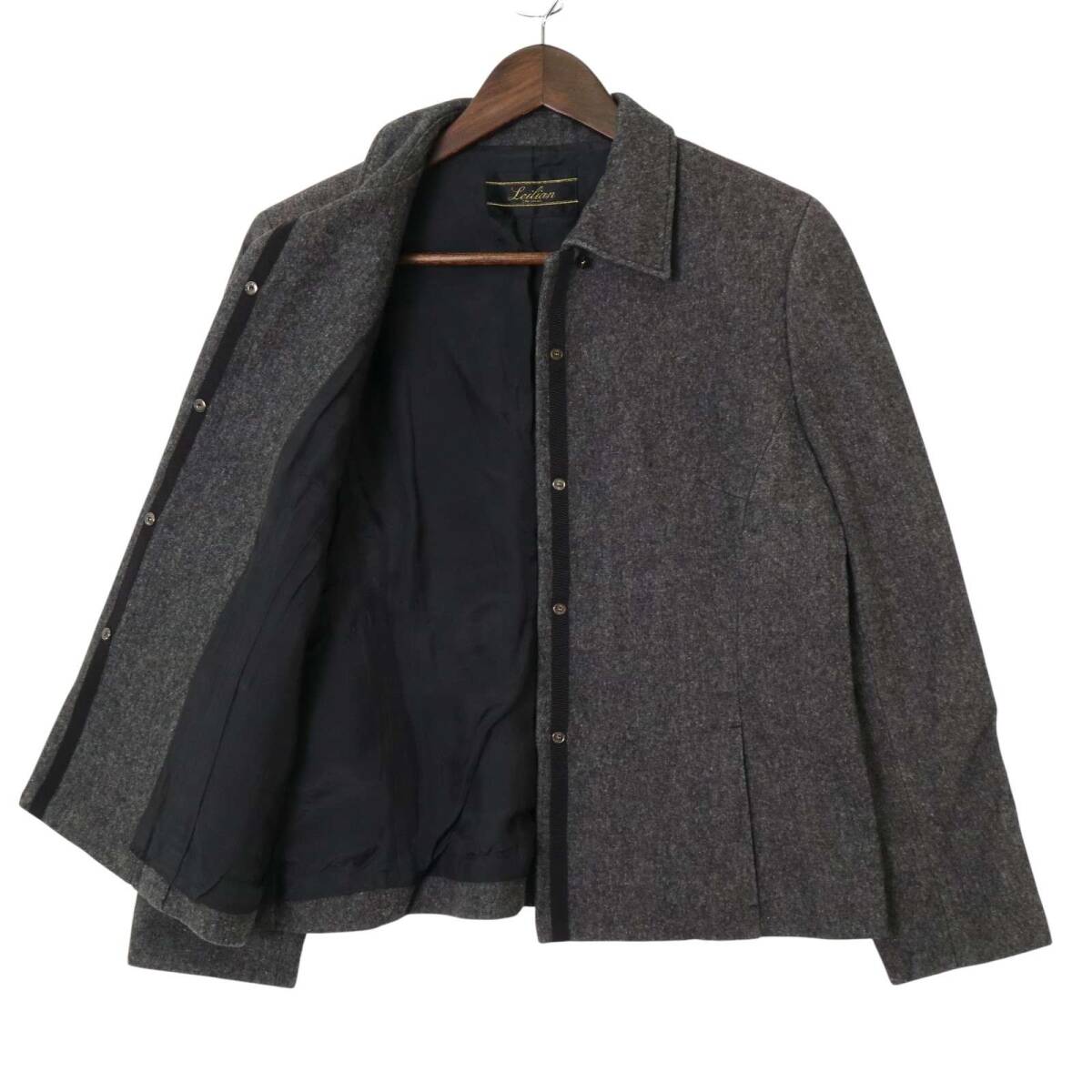 Leilian レリアン 秋冬★ ヘリンボーン 杢調 ショート ジャケット Sz.11 レディース 灰_画像4