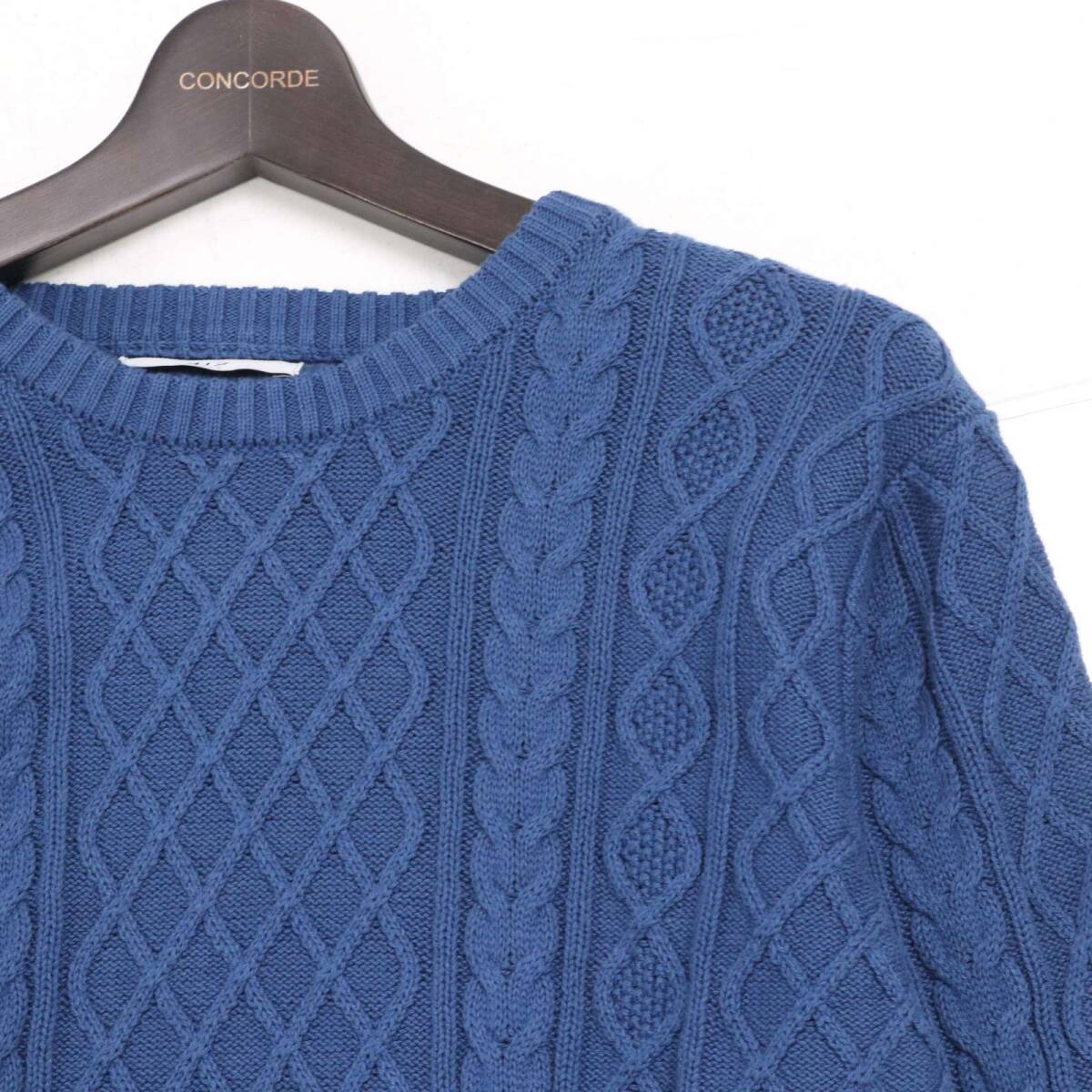 417 EDIFICE エディフィス 秋冬 アラン編み★ クルーネック セーター ニット Sz.M メンズ_画像2