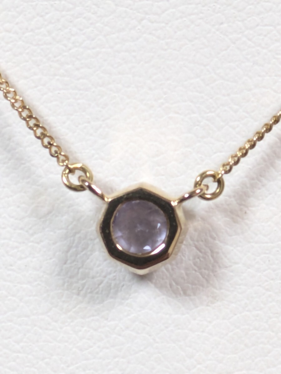 【4℃】ヨンドシー　K18／色石（ブルー）　一粒石 ネックレス_画像3