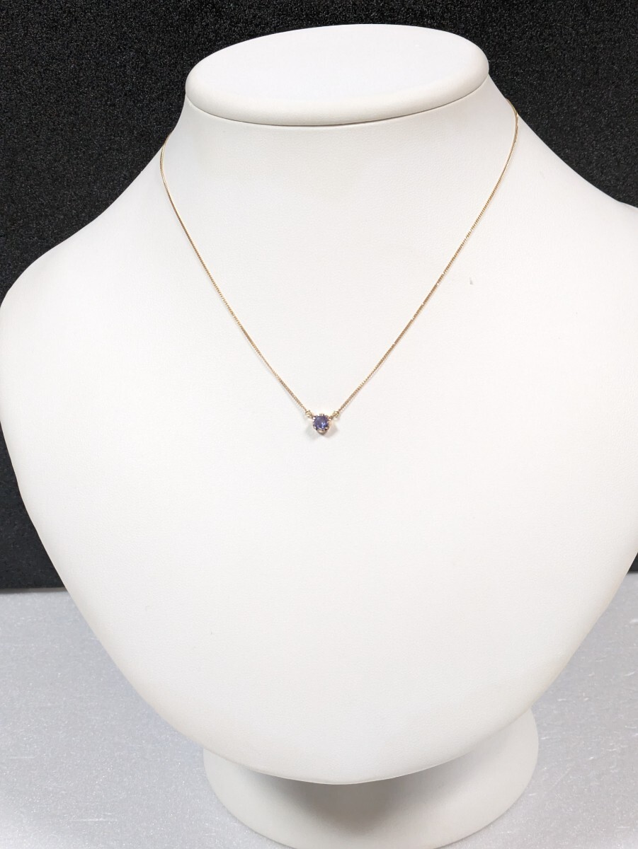 【4℃】ヨンドシー　K18／色石（ブルー）　一粒石 ネックレス_画像4