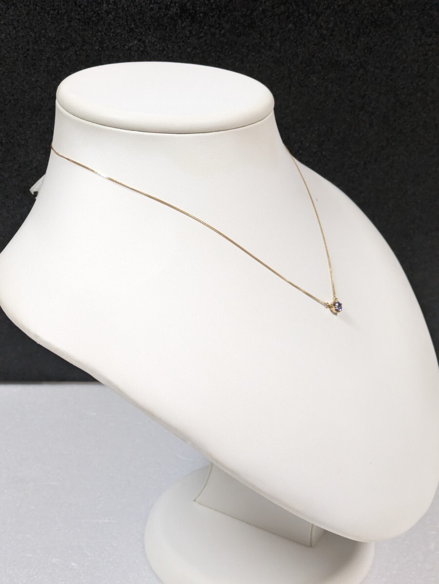 【4℃】ヨンドシー　K18／色石（ブルー）　一粒石 ネックレス_画像7