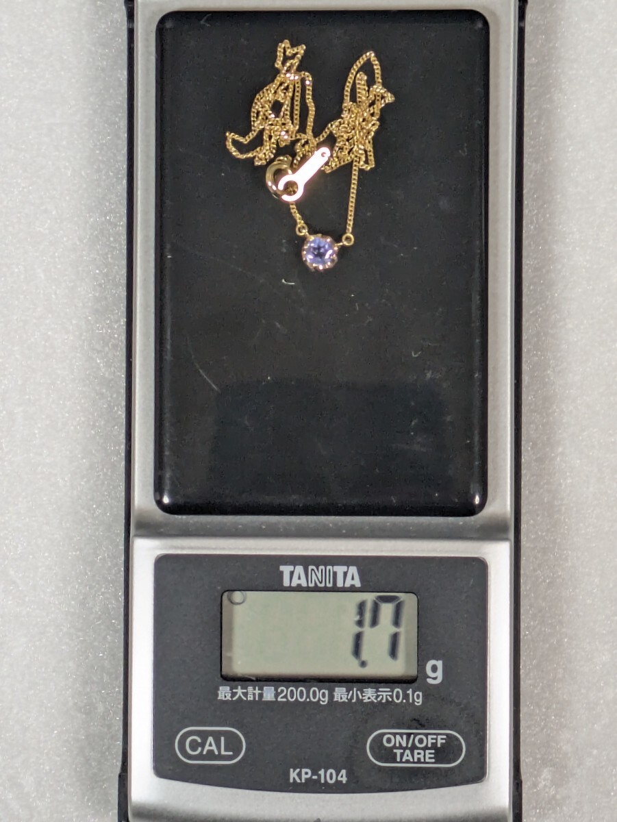 【4℃】ヨンドシー　K18／色石（ブルー）　一粒石 ネックレス_画像10