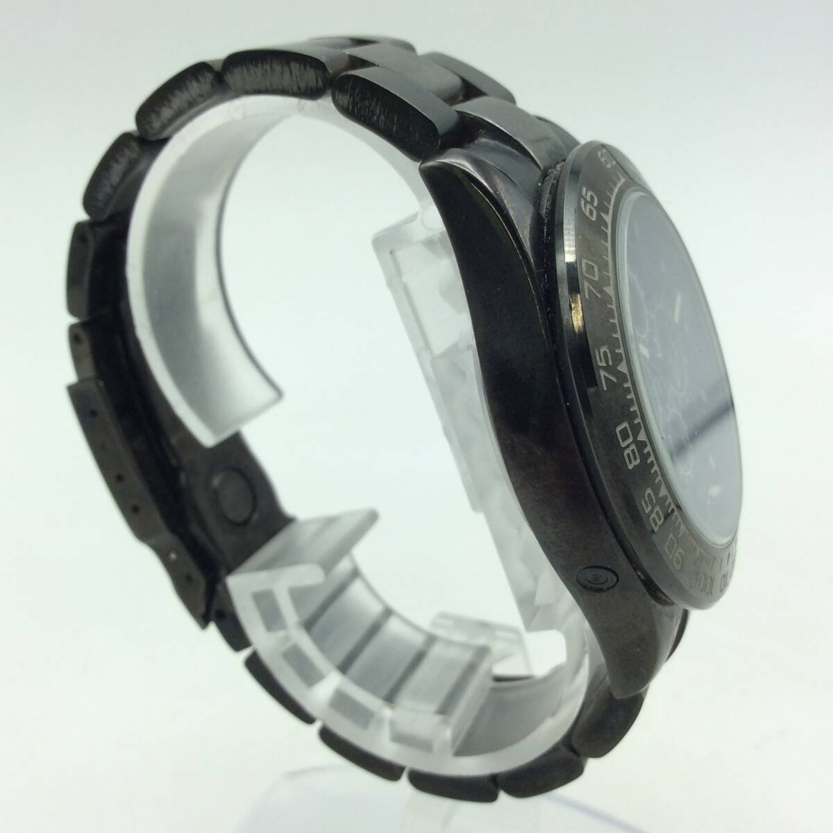 RR76★【AT/稼働】腕時計 DOMINIC ドミニク 自動巻 ブラック文字盤 3針 クロノグラフ 裏蓋スケルトン 現状品 ジャンク ※針破損_画像3