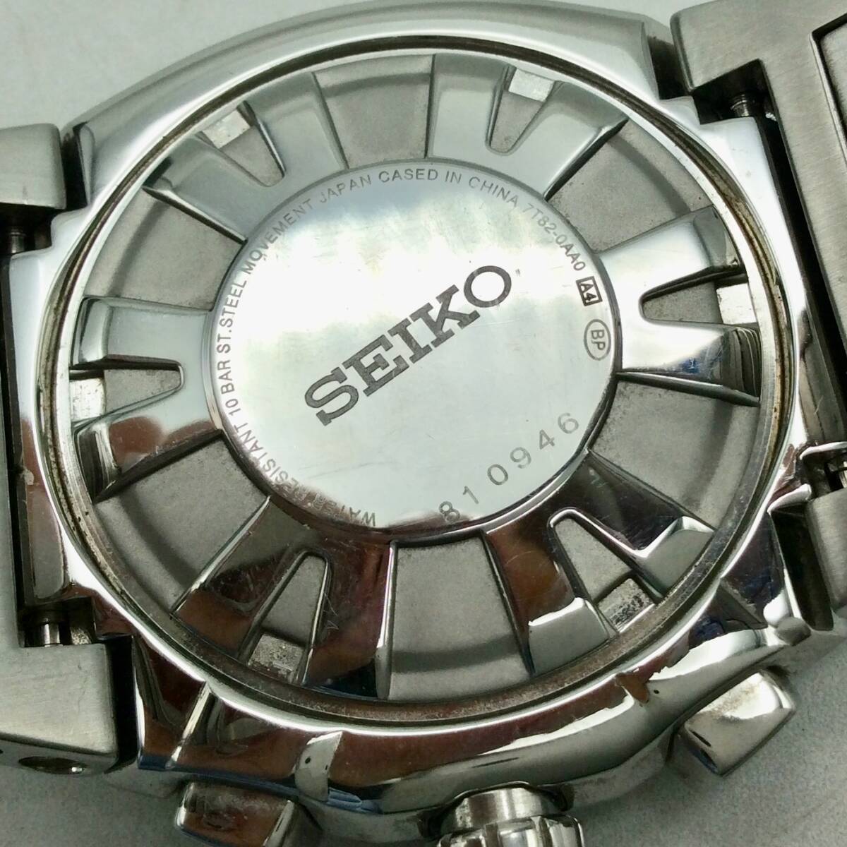 EE80★【QZ/不動品】腕時計 SEIKO セイコー 7T82-0AA0 クォーツ クロノグラフ 3針 ブラック系文字盤 デイト 箱付き 現状品_画像8