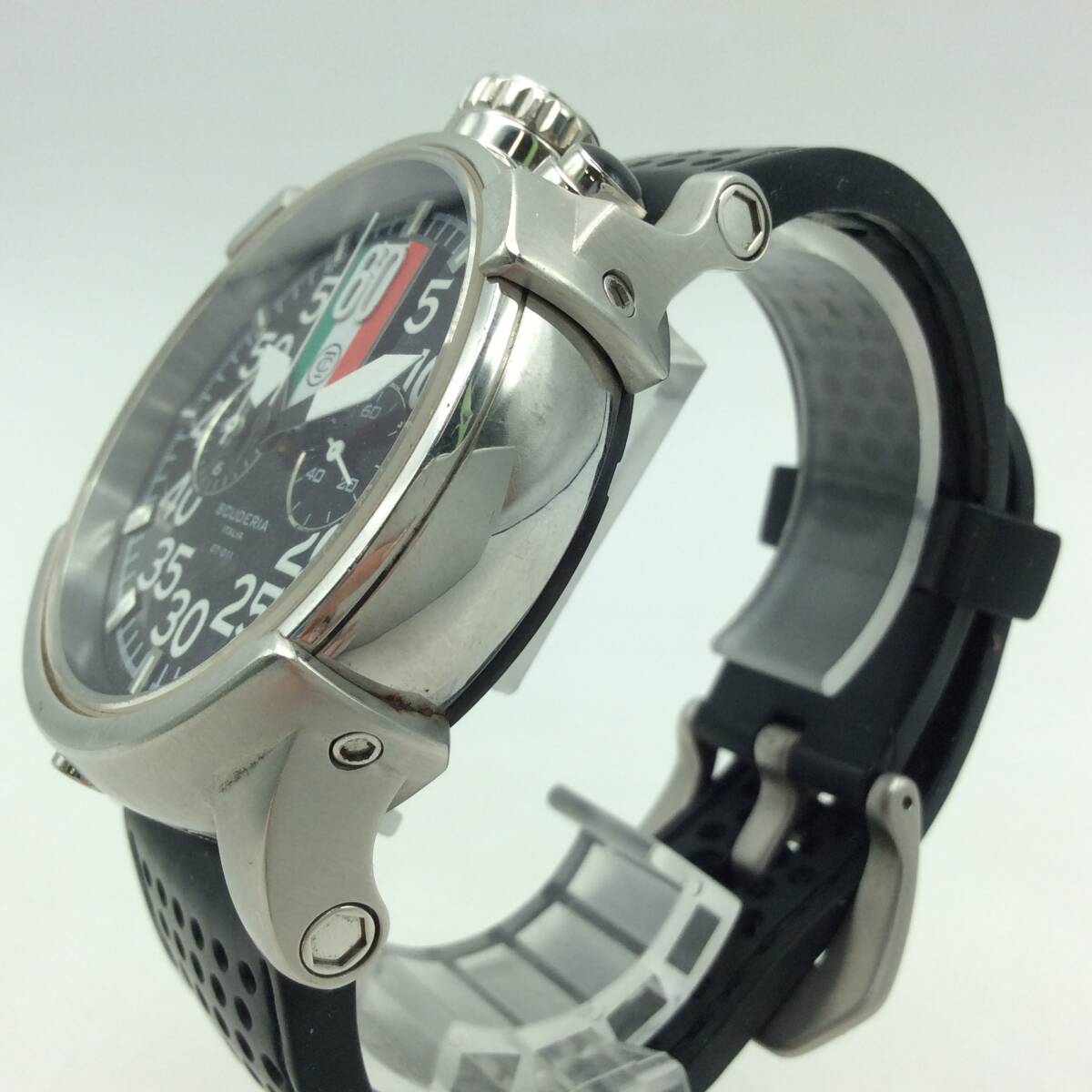 GG90★【QZ/不動品】腕時計 CONTATEMPO コンタテンポ SCUDERIA スクーデリア CT-011 クォーツ 3針 ブラック系文字盤 クロノグラフ 現状品_画像2