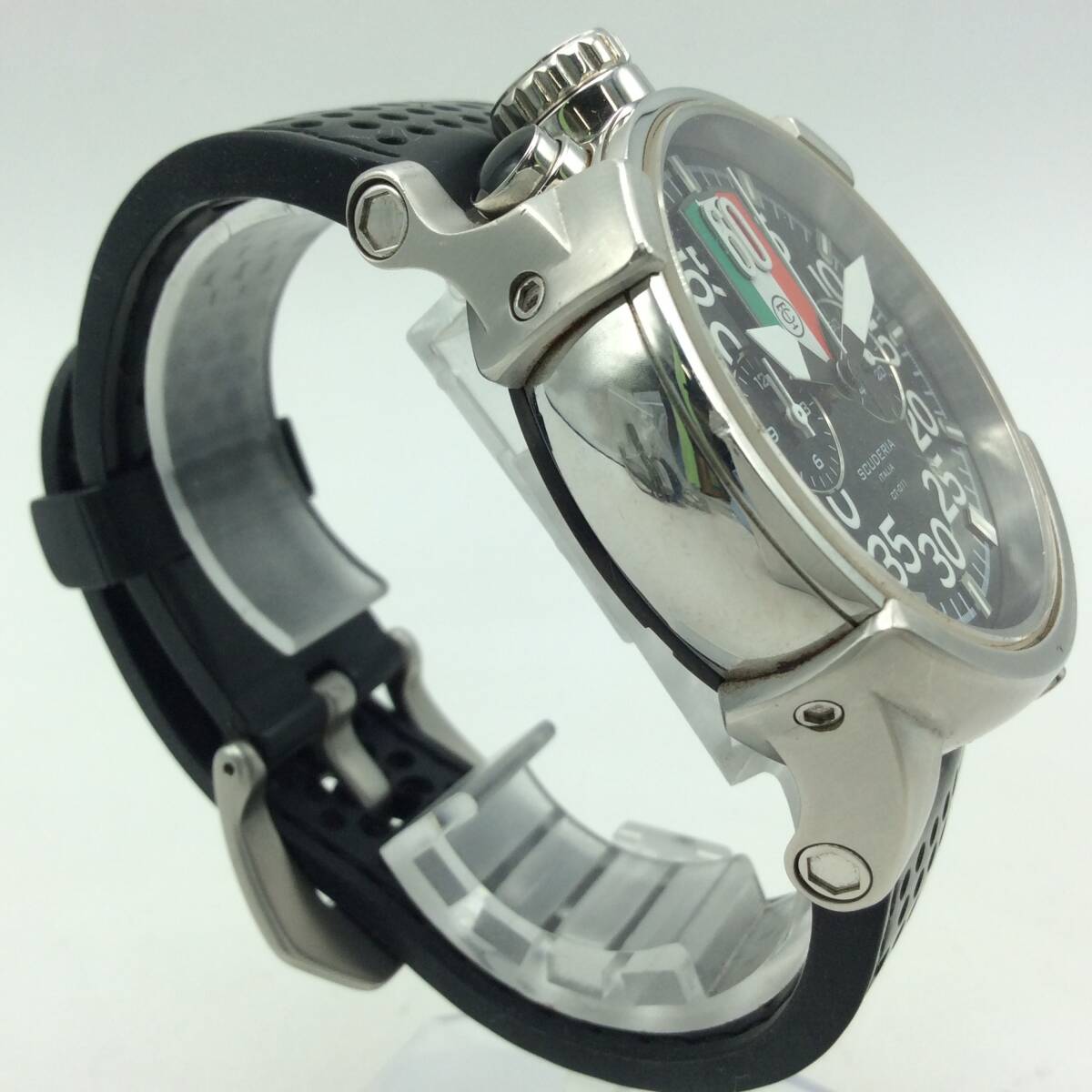 GG90★【QZ/不動品】腕時計 CONTATEMPO コンタテンポ SCUDERIA スクーデリア CT-011 クォーツ 3針 ブラック系文字盤 クロノグラフ 現状品_画像3