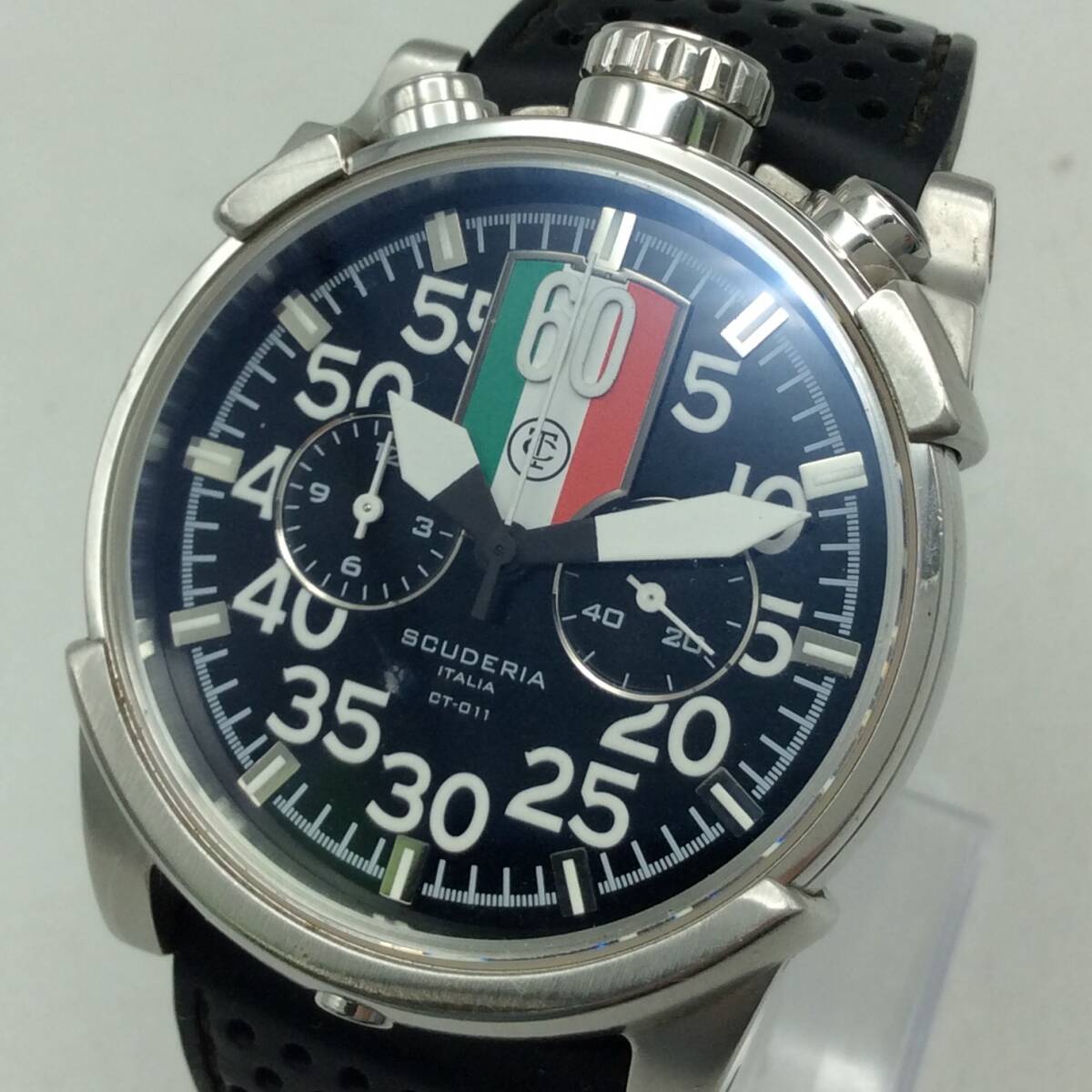 GG90★【QZ/不動品】腕時計 CONTATEMPO コンタテンポ SCUDERIA スクーデリア CT-011 クォーツ 3針 ブラック系文字盤 クロノグラフ 現状品_画像4