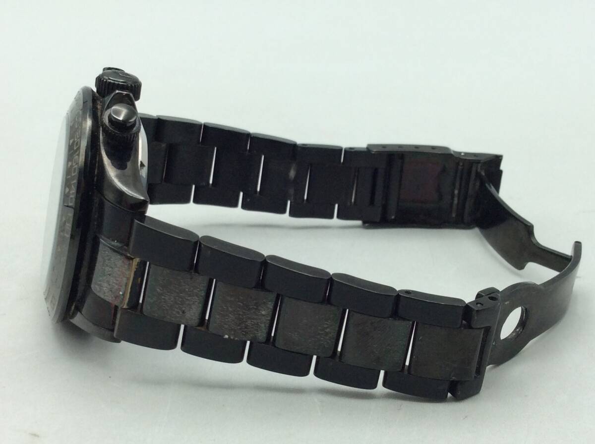 RR76★【AT/稼働】腕時計 DOMINIC ドミニク 自動巻 ブラック文字盤 3針 クロノグラフ 裏蓋スケルトン 現状品 ジャンク ※針破損_画像5