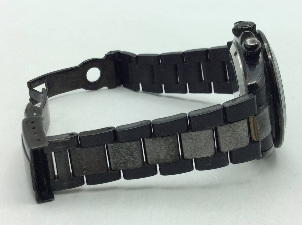 RR76★【AT/稼働】腕時計 DOMINIC ドミニク 自動巻 ブラック文字盤 3針 クロノグラフ 裏蓋スケルトン 現状品 ジャンク ※針破損_画像6