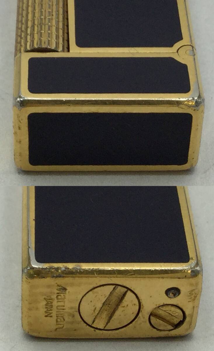 HH63★【火花確認済み】ガスライター Marman マルマン ローラー式 ブラック系×ゴールドカラー 喫煙グッズ 喫煙具 現状品 ジャンク品_画像3