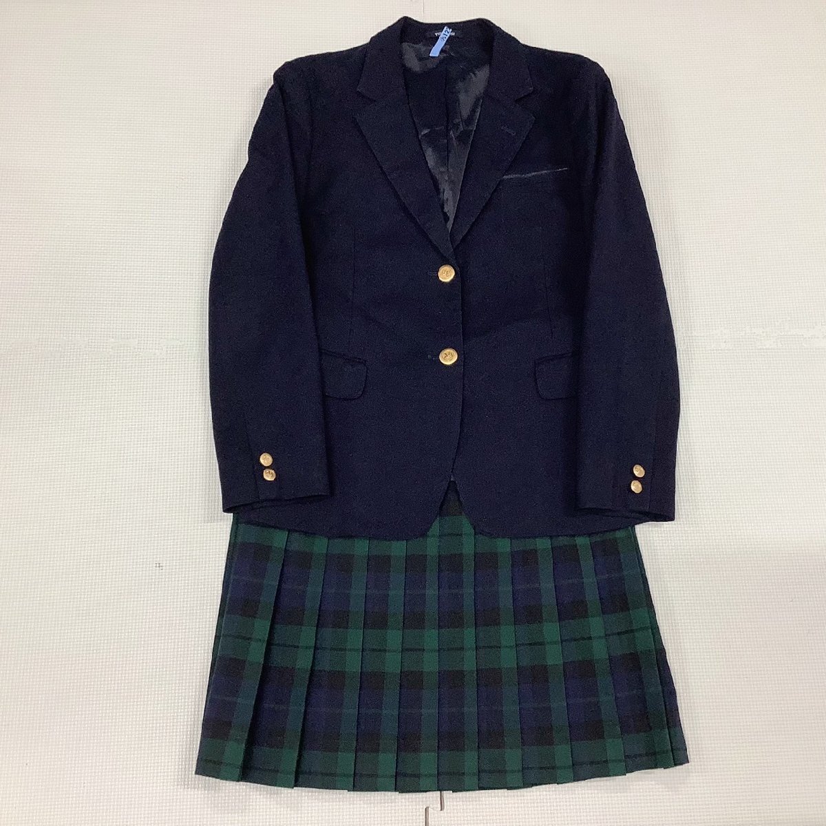 [I1794/Y] 福島県 安達東高校 2点 /閉校/統合/指定品/ブレザー:L/冬スカート:W67~73程度/冬服/紺/チェック/緑/タータンチェック/学生服_画像1