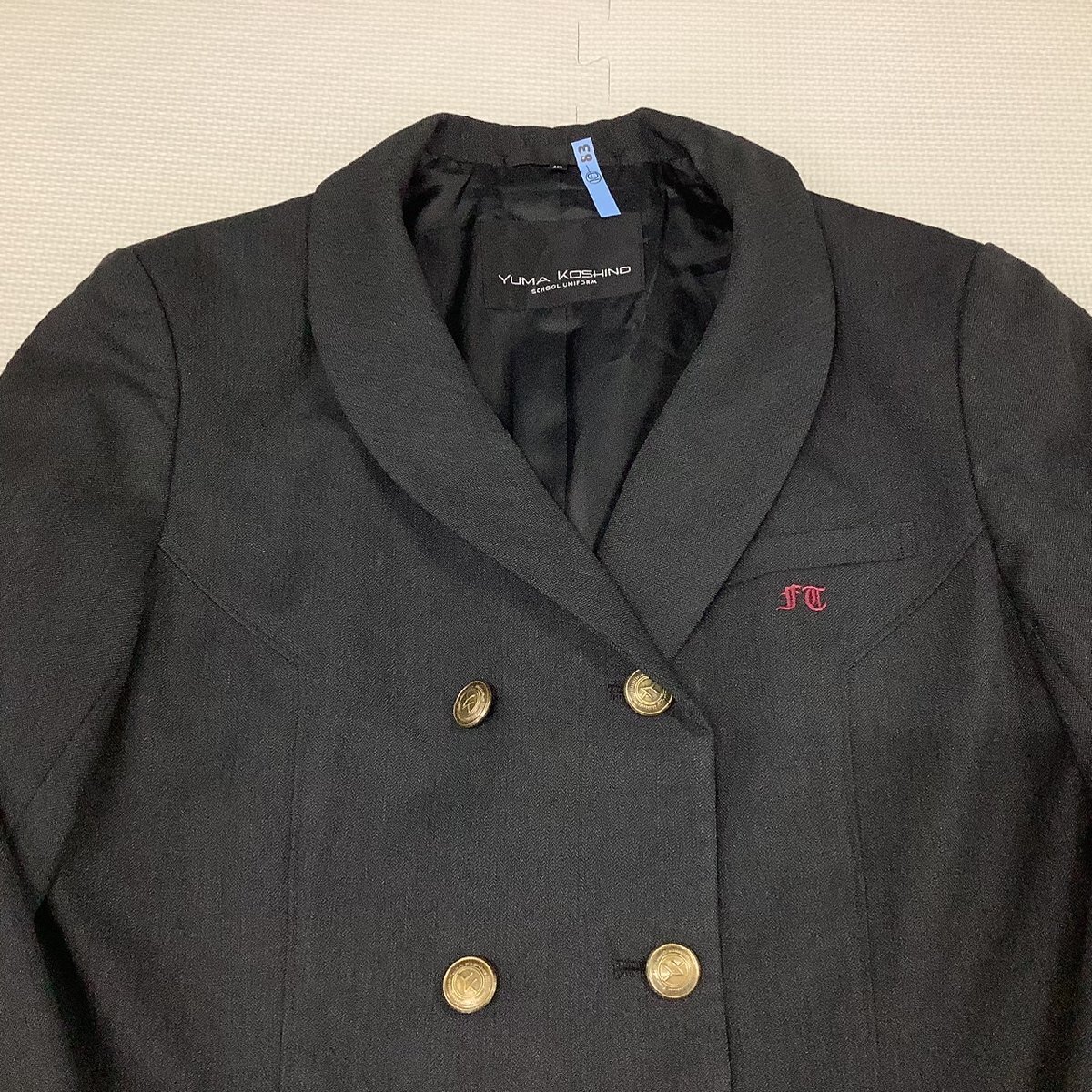 [I1820/Y]福島県 福島東稜高校 2点 /旧制服/大きい/指定品/ブレザー:13/冬スカート:W70~78程度/YUMA KOSHINO/チャコールグレー/チェック柄/_画像3
