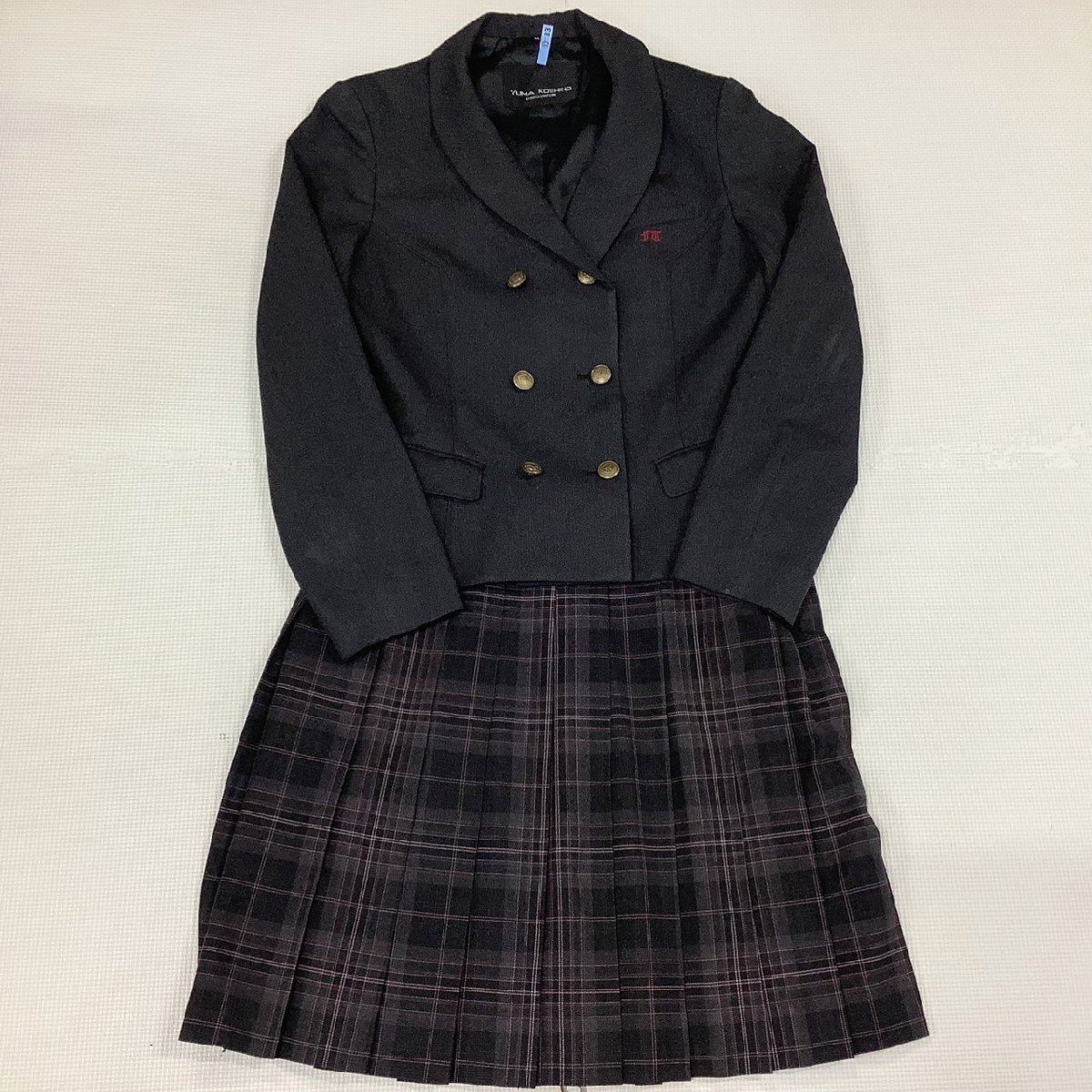 [I1820/Y]福島県 福島東稜高校 2点 /旧制服/大きい/指定品/ブレザー:13/冬スカート:W70~78程度/YUMA KOSHINO/チャコールグレー/チェック柄/_画像1