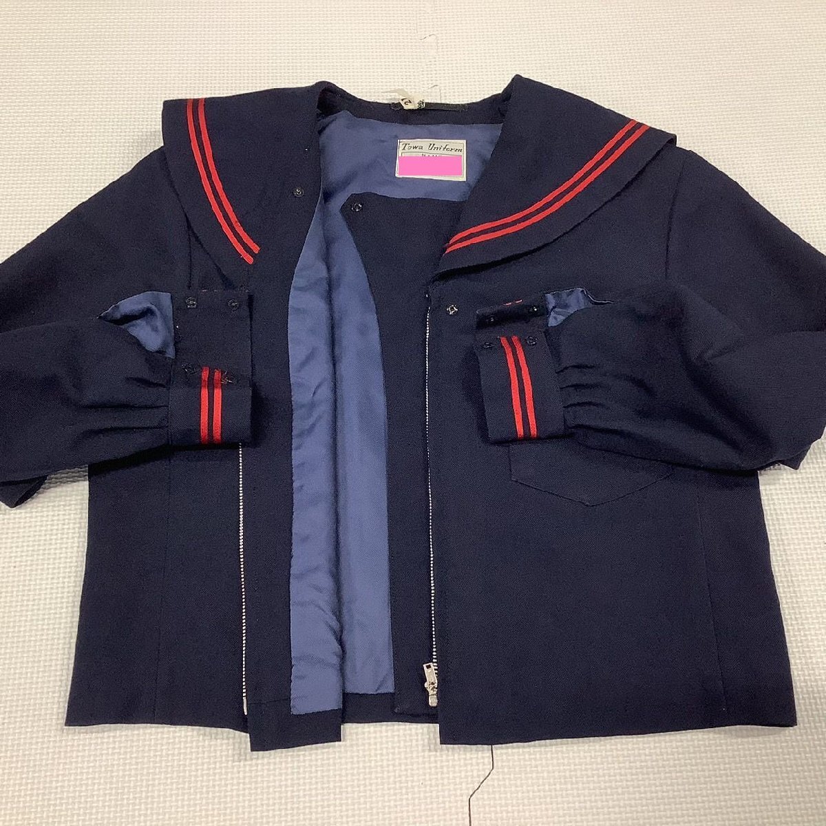 [I1822/Y] 福島県 大玉中学校 2点 /指定品/冬セーラー:11/冬スカート:W61~63程度/赤2本/Towa Uniform/紺/冬服/学生服/女子/年代物/レトロ_画像4