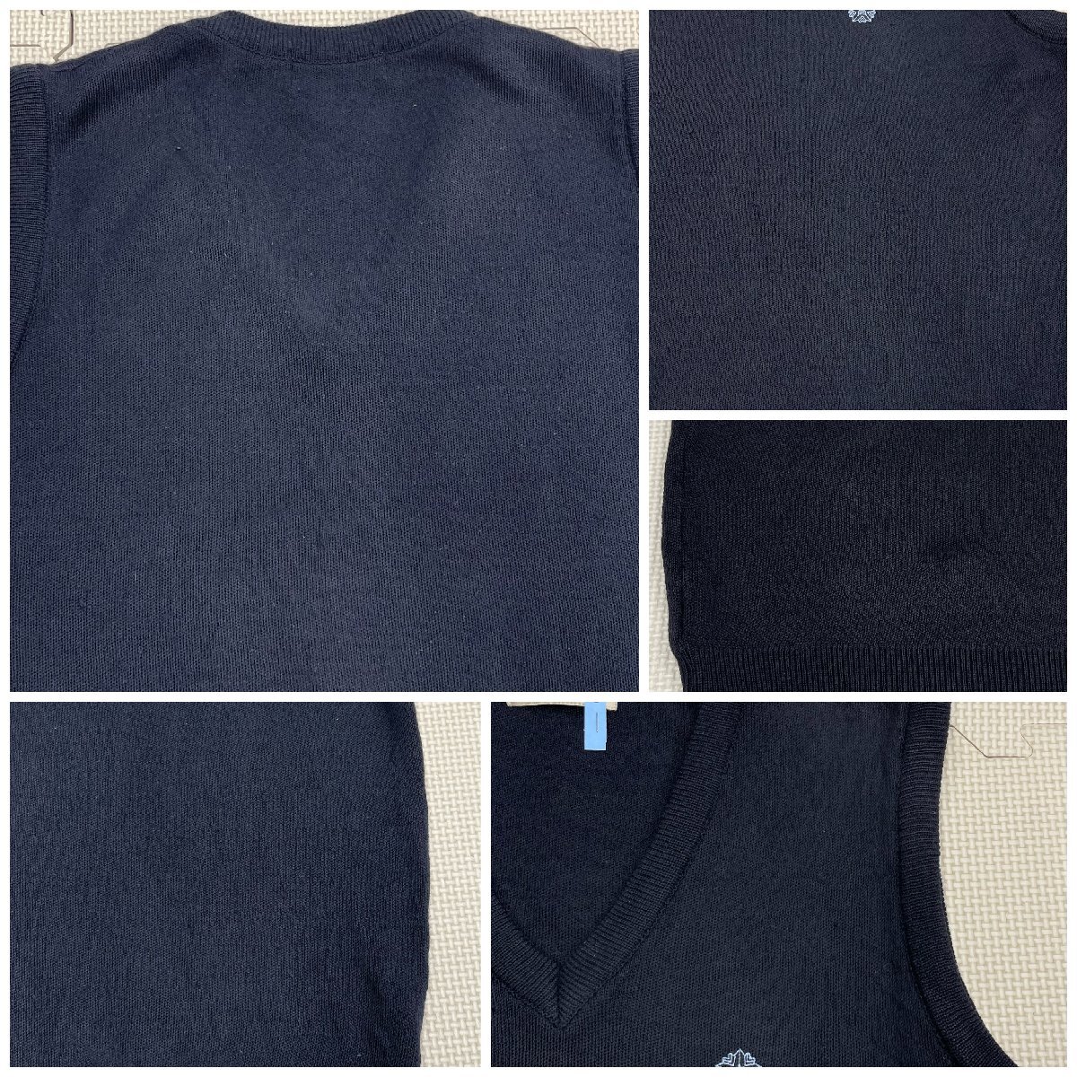 [U2169/Y] 山形県 上山明新館高校 2点 /指定品/ニットベスト:M/夏スカート:W69,丈54/KANKO/紺/チェック柄/女子制服/中学/校章刺繍/ロゴ刺繍_画像4