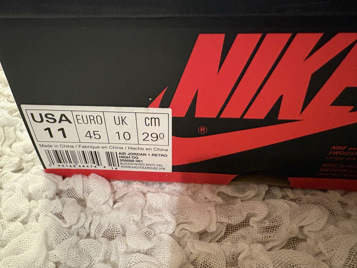 [1 иен старт ]Nike Air Jordan 1 Retro High Black/White/Sail/Gym Red 29cm US11 Nike воздушный Jordan 1 новый товар не использовался чёрный бирка редкость 