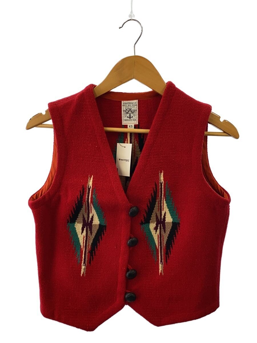 ORTEGA’S◆チマヨベスト/XS/ウール/レッド/総柄_画像1