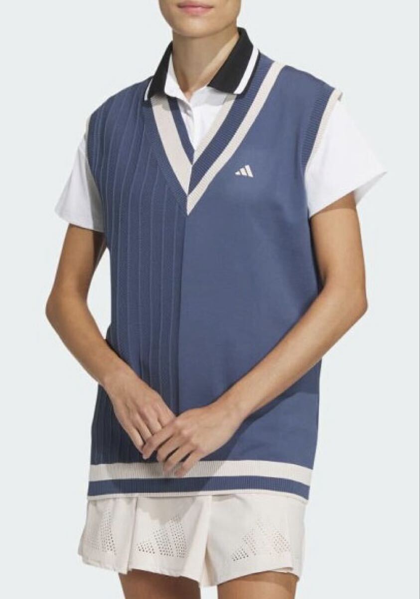 送料無料 新品 adidas GOLF マルチパターンVネックベスト L BL_画像1