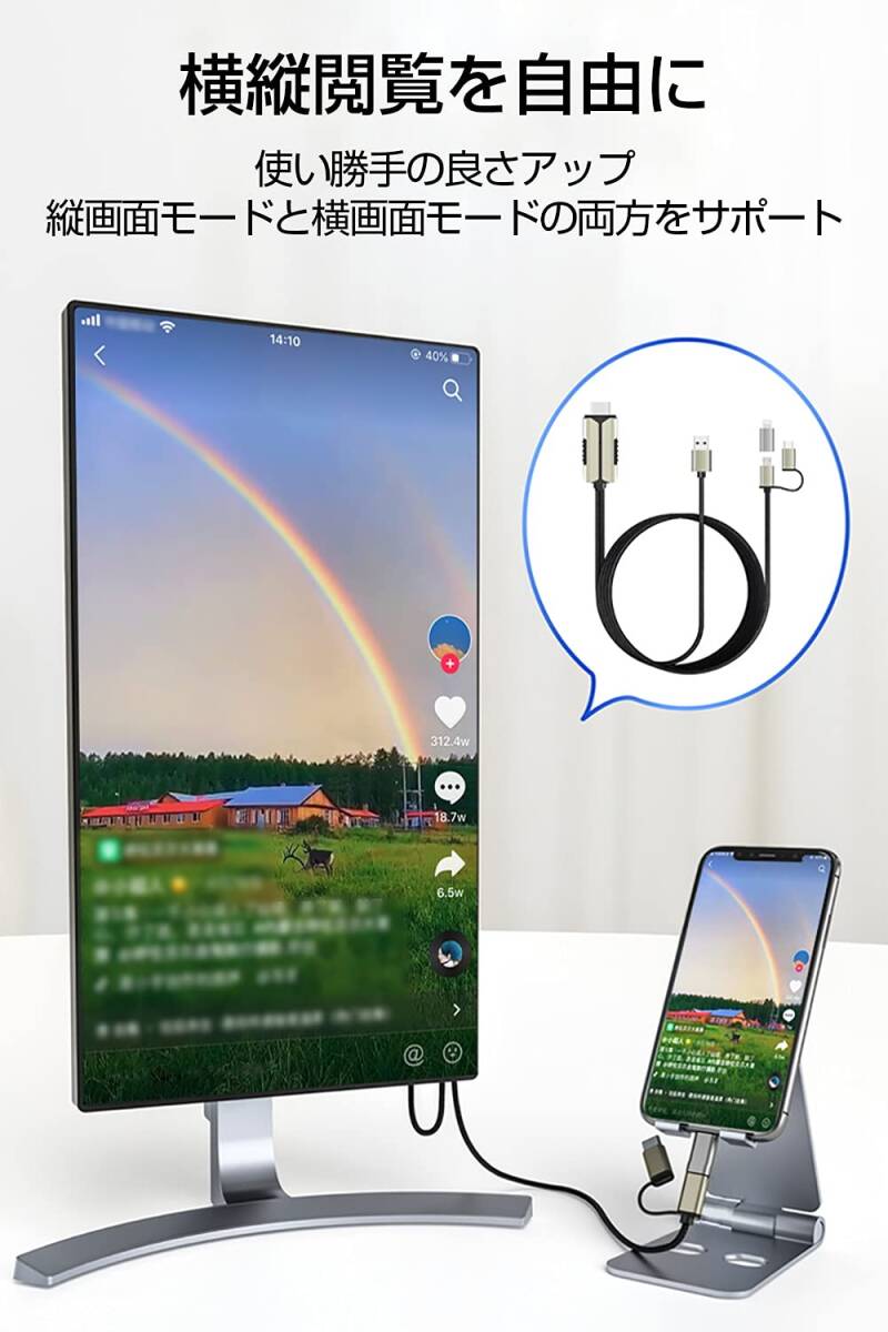 明誠 HDMIケーブル Phone HDMI変換ケーブル USB-C&Micro-B to HD…_C_6192_画像6