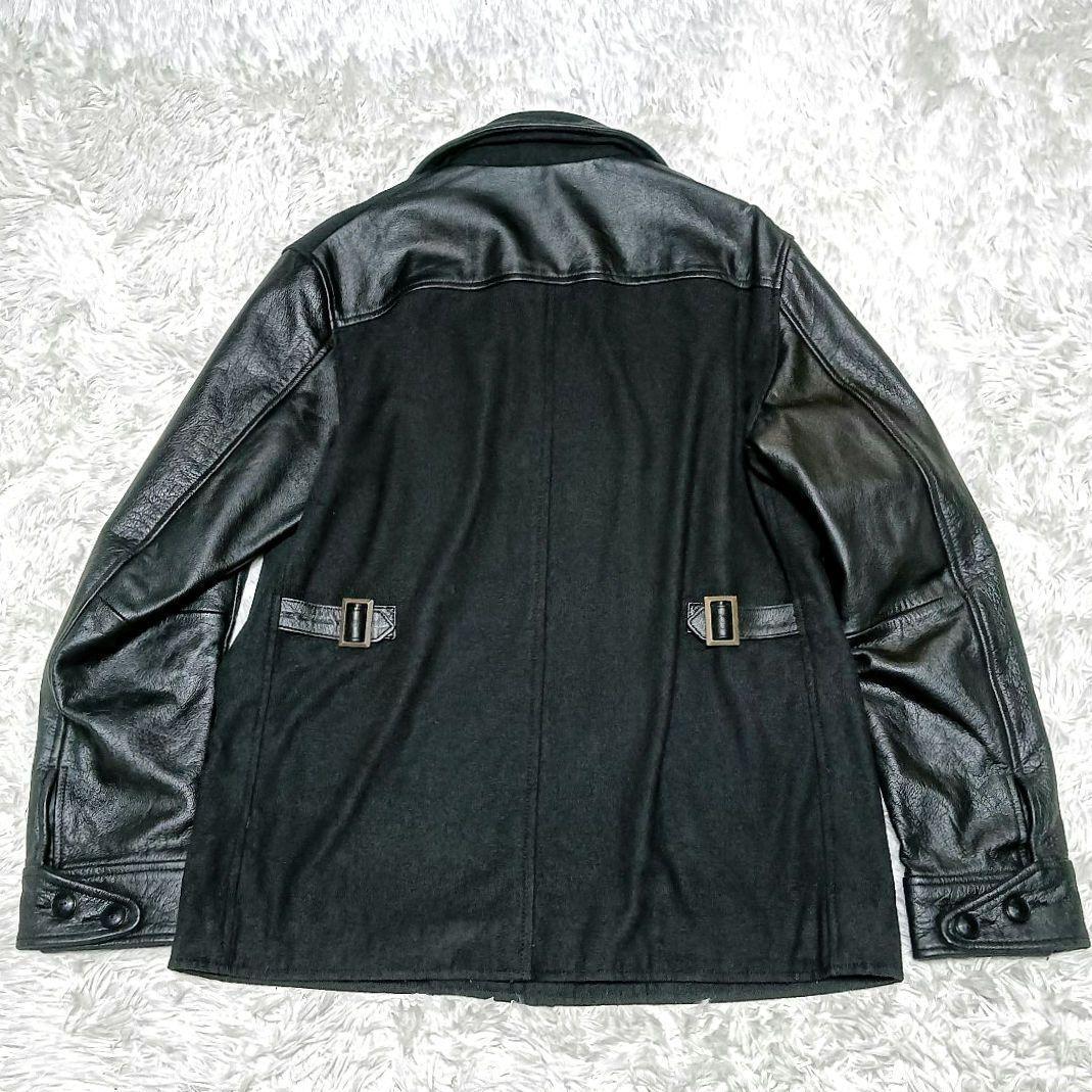 DUFFER　ウール×本革レザー　異素材切替　ブルゾンジャケット　牛革　XL　黒_画像3