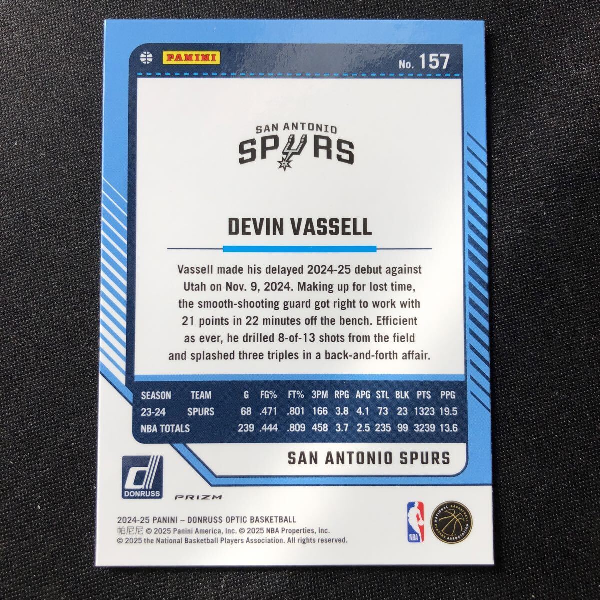 2024-25 Panini Donruss optic Purple Prizm Devin Vassell_画像2